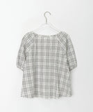 Shuya round check ribbon short sleeve blouse