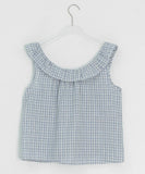 Baso Check Frill Seersucker Boat-Neck Blouse