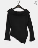 Neon Rose Corsage Wave Off-shoulder Knit