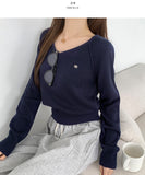 Colorful Pendant Point V-Neck Long Sleeve Knit
