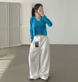 4-Season Folding Side Cut Inner Button Wide Slacks Pants