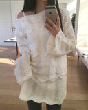 [Belt set] Monnell wave knit one-piece