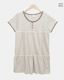 Juon Shirred Button Loose Fit Henley Neck Short Sleeve T-shirt
