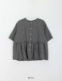 Mingo Check Shirring Short Sleeve Blouse