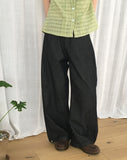 Dad side pin tuck snap button wide long denim pants