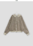Sheer Stripe Hood Knit Zip-Up