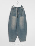 [unisex] Hadaki Banding String Washing Balloon Wide Denim Pants