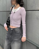 Lilac Slim Ribbed Crop Cardigan