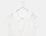 Jenny Round Collar Pin Tuck Lace Puff Short Sleeve Blouse