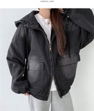 Casual Street Boa Fur Lining Warm Hood Denim Jacket