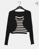 [SET] Zpin Stripe Sleeveless Cable Bolero Cardigan Set