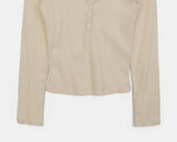 Bimi Punching Eyelet Half Button V-Neck T-Shirt