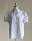 Labor Stripe Puff Shirt Blouse