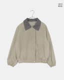 Puzzing Color Matching Check Pattern Collar Cotton Long Sleeve Jacket