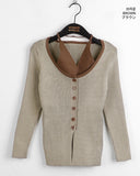 Bua Halterneck Tank Top Ribbed Color Matching Button Long Sleeve T-Shirt