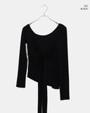 Evin Ribbon Unbalanced Layered One-Off Shoulder Long Sleeve T-Shirt