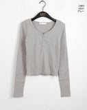 Garb Snap Button U-neck Long Sleeve T-shirt