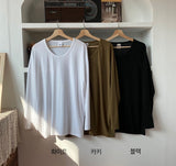 Loose-fit Silket U-Neck Long Sleeve T-shirt