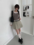 [Belt SET] Genji Belt Denim Pleated Skirt