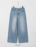 Ryuiki string washing wide denim pants