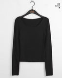 Puning Basic Plain Round Cropped Long Sleeve T-shirt