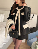 Emelded Color Matching Wool Jacket Skirt Set