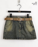 [Belt Set] Konya Y2K Washing Denim Mini Skirt