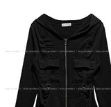 Caro Derring Strap Shirring Hooded Zip-Up