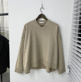 Shoulder drop unbalance v neck crop knit