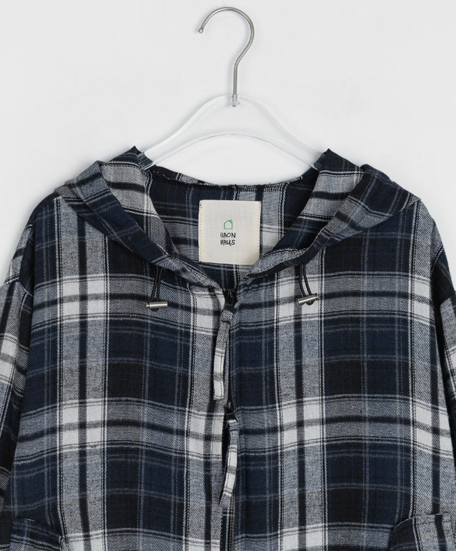 【BAON】24FW★ [BAONHAUS] Kironi Check String Hood Zip-Up JP BAON (バオン) - [BAONHAUS]キロニチェックストリングフード