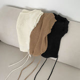 Punching Strap Ribbon Point Crop Short Sleeve Knit