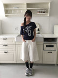 Nero Off-Neck Lettering Number Short Sleeve T-Shirt