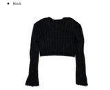 Otsu Angora Ribbed Cropped V-Neck Knit