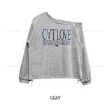 Kitten Lettering One-Shoulder String Sweatshirt