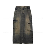 Work strap maxi denim skirt