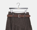 [Belt SET] Poor cut washed unbalanced cotton midi skirt