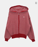 Atil Stripe Two-Way Loose Knit Hooded Zip-Up