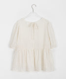 Myuo dot ribbon shirring short sleeve blouse