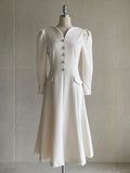 Plea Puff Heart Neck Button Slit One Piece