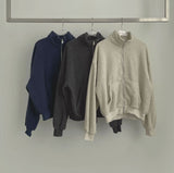 Fleece High-Neck Zip-Up Two-Way Balloon Wide Sweat Suit Set Two-Piece