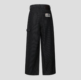 Pinstripe Workpatche Wide Denim Pants