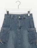 Dicto String Pocket Long Denim Skirt