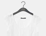 Punning Smoke Banding Pintuck Lace Short Sleeve Blouse