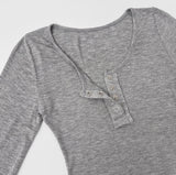 U-neck button-down see-through slim fit t-shirt