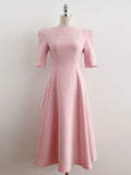 Tian Boat Neck Puff Flare Long One Piece