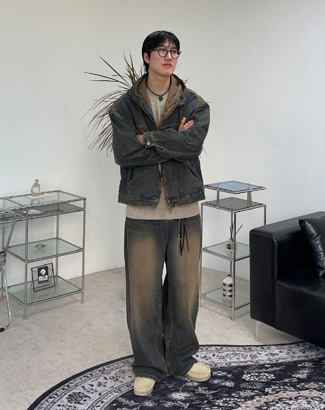 【SATIIIZ】Decan Washing Wide Denim Pants Decan Washing Wide Denim Pants - satiiiz
