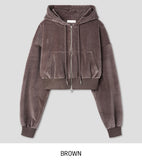 Wrinkle Velour Two Way Crop Hood Zip-Up
