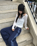 Stripe Punching Mesh See-Through Beanie