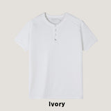 Rib shawl patch henley neck short sleeve t-shirt