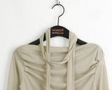 [Scarf set]  Kenin Shirring Pleated Off-Shoulder Crop Long Sleeve T-shirt